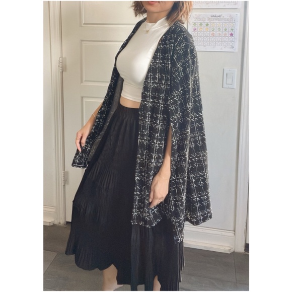 Classic Abstract Plaid Print Open Front Cape Blazer Jacket - Picture 1 of 11